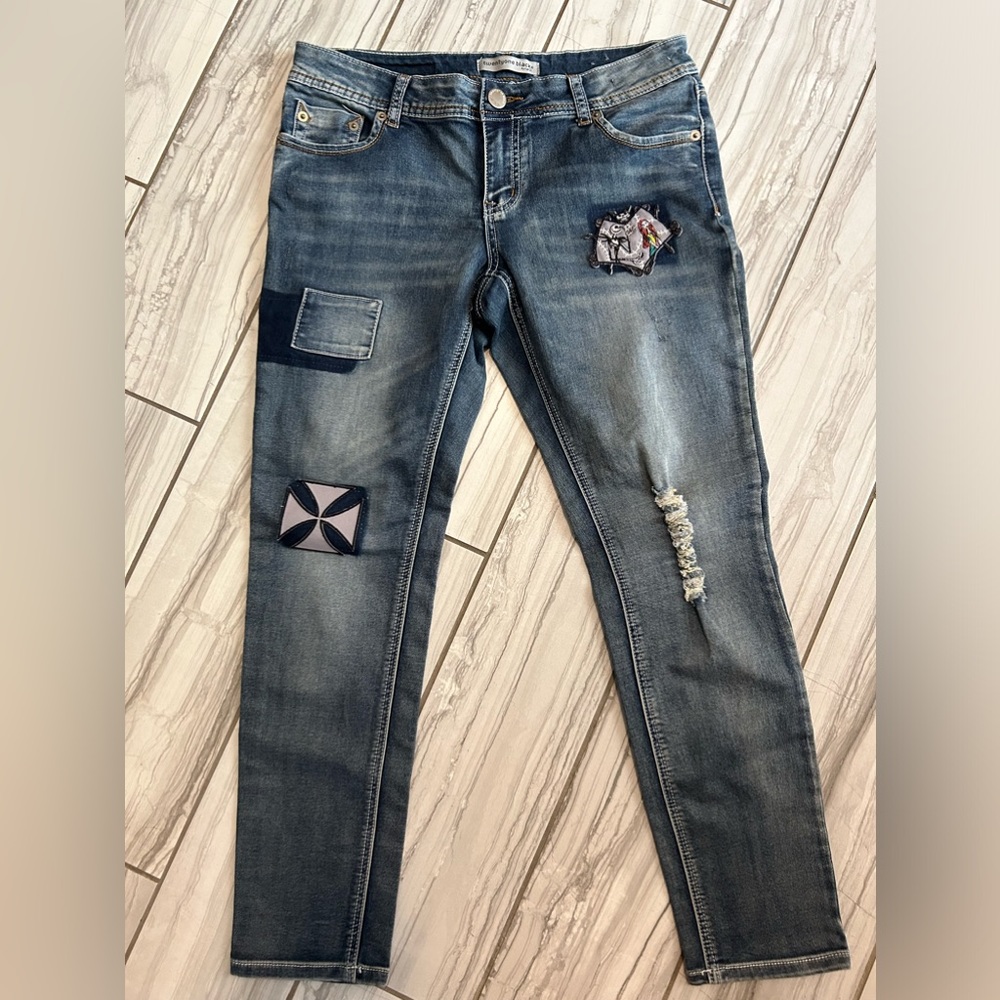 Twenty One Black Patchwork skinny flex jeans, size 9. Good Condition ..